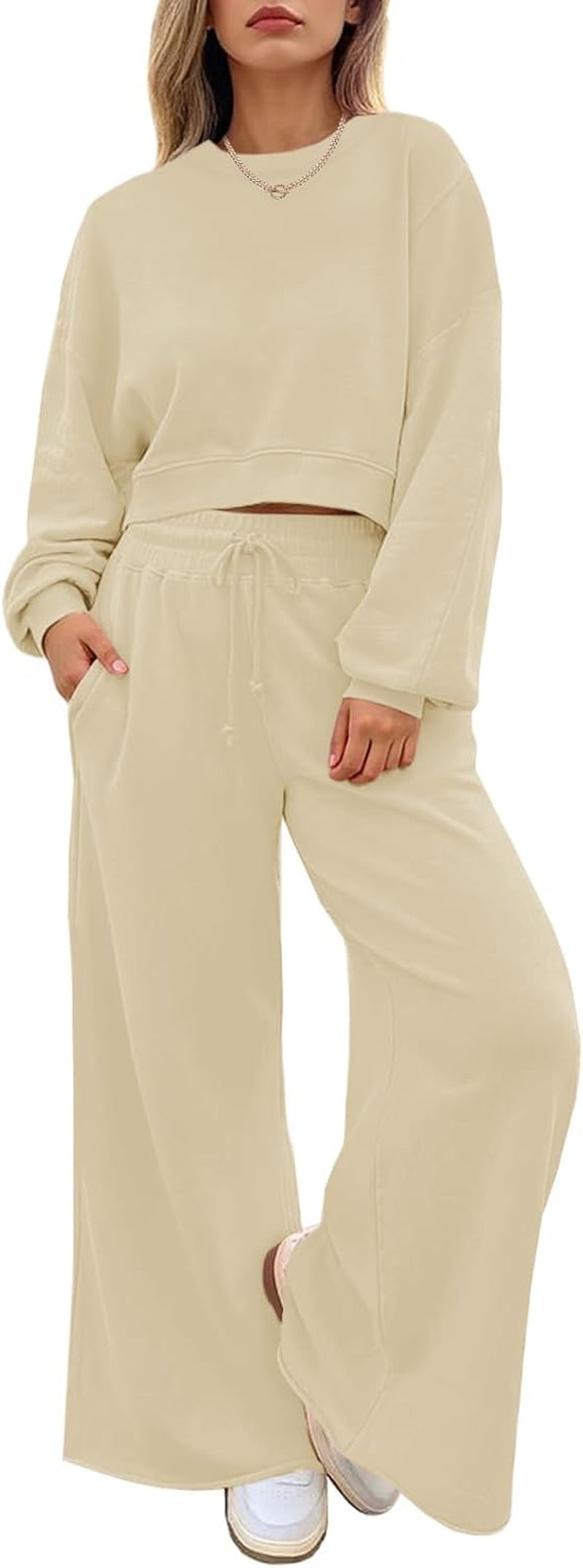 Womens 2 Piece Outfits Casual Batwing Long Sleeve Sweatshirt Wide Leg Pants Loose Lounge Sets Fall Tracksuit