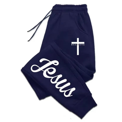 Jesus Cross Men'S Sweatpants Solid Color Drawstring Long Pants Male All Season Daily Casual Sports Fitness Versatile Trousers