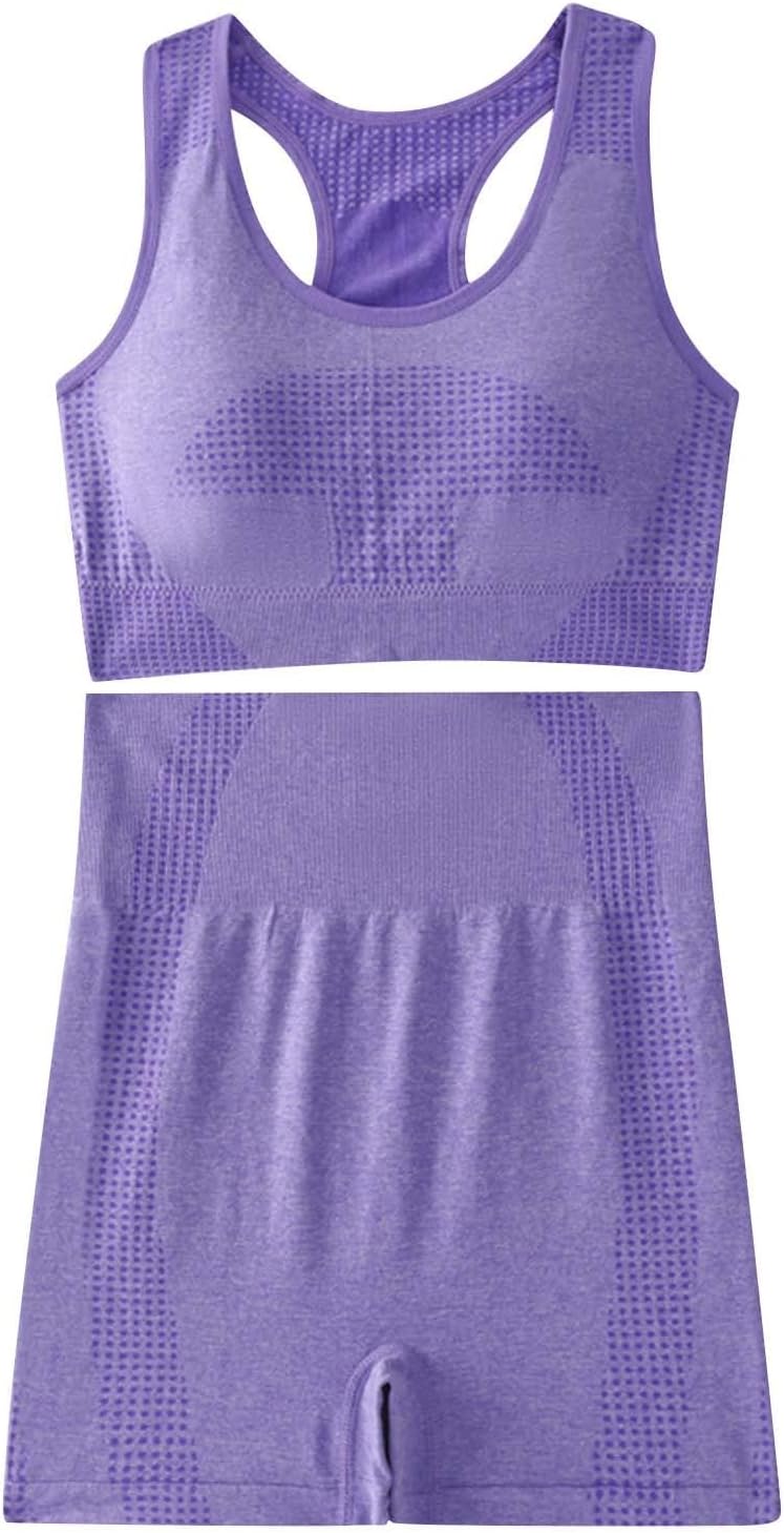 Workout Sets for Women Two Piece Outfits - Seamless High Waisted Biker Shorts and Sports Bra Yoga Gym Activewear