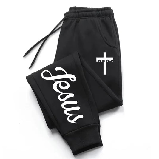 Jesus Cross Men'S Sweatpants Solid Color Drawstring Long Pants Male All Season Daily Casual Sports Fitness Versatile Trousers
