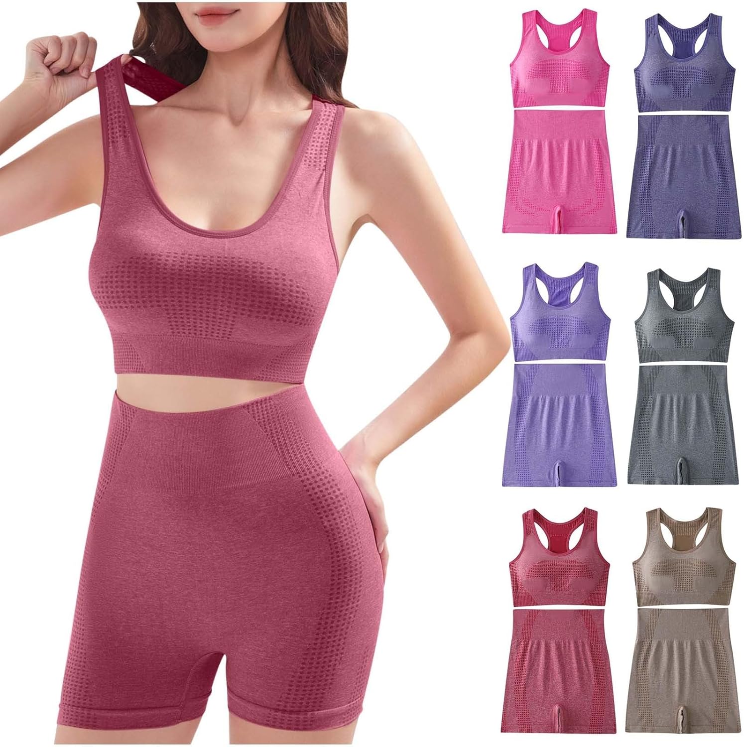 Workout Sets for Women Two Piece Outfits - Seamless High Waisted Biker Shorts and Sports Bra Yoga Gym Activewear