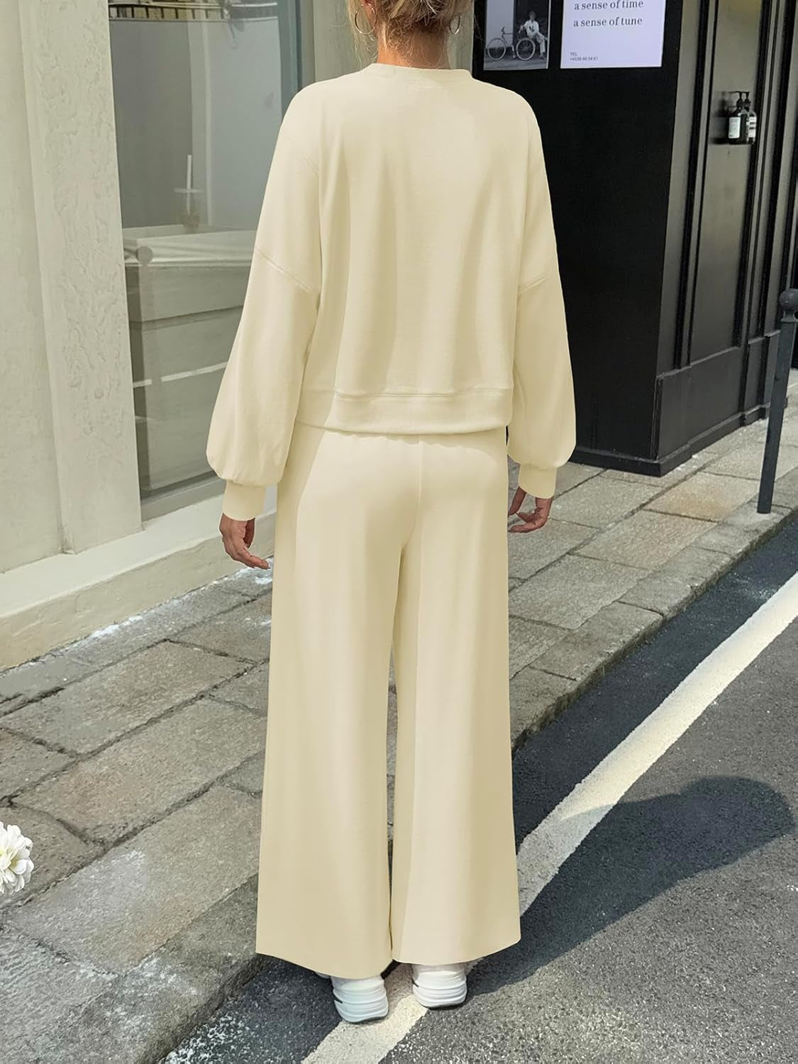 Womens 2 Piece Outfits Casual Batwing Long Sleeve Sweatshirt Wide Leg Pants Loose Lounge Sets Fall Tracksuit