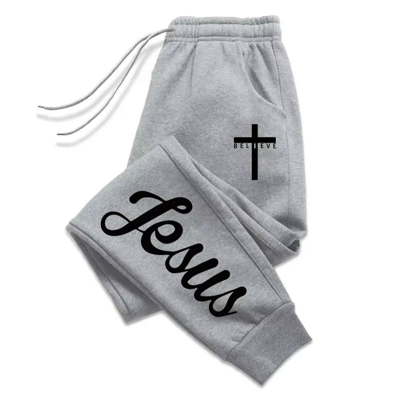 Jesus Cross Men'S Sweatpants Solid Color Drawstring Long Pants Male All Season Daily Casual Sports Fitness Versatile Trousers