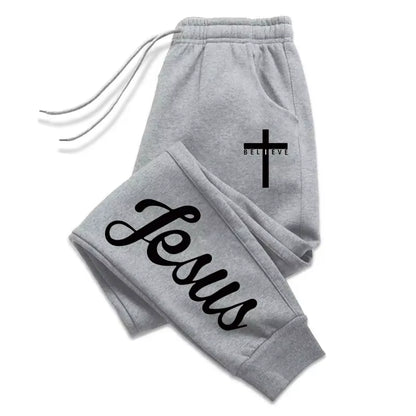 Jesus Cross Men'S Sweatpants Solid Color Drawstring Long Pants Male All Season Daily Casual Sports Fitness Versatile Trousers