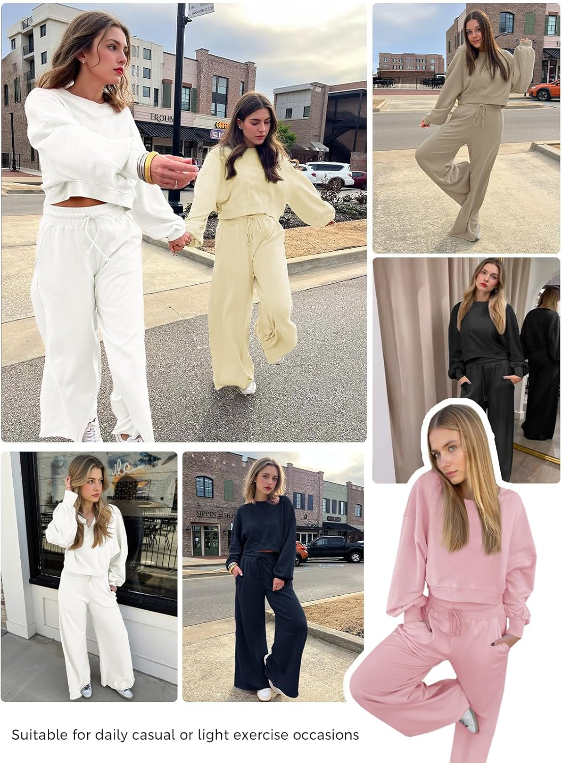 Womens 2 Piece Outfits Casual Batwing Long Sleeve Sweatshirt Wide Leg Pants Loose Lounge Sets Fall Tracksuit